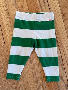 Tiny Green and White Stripe Kids Leggings